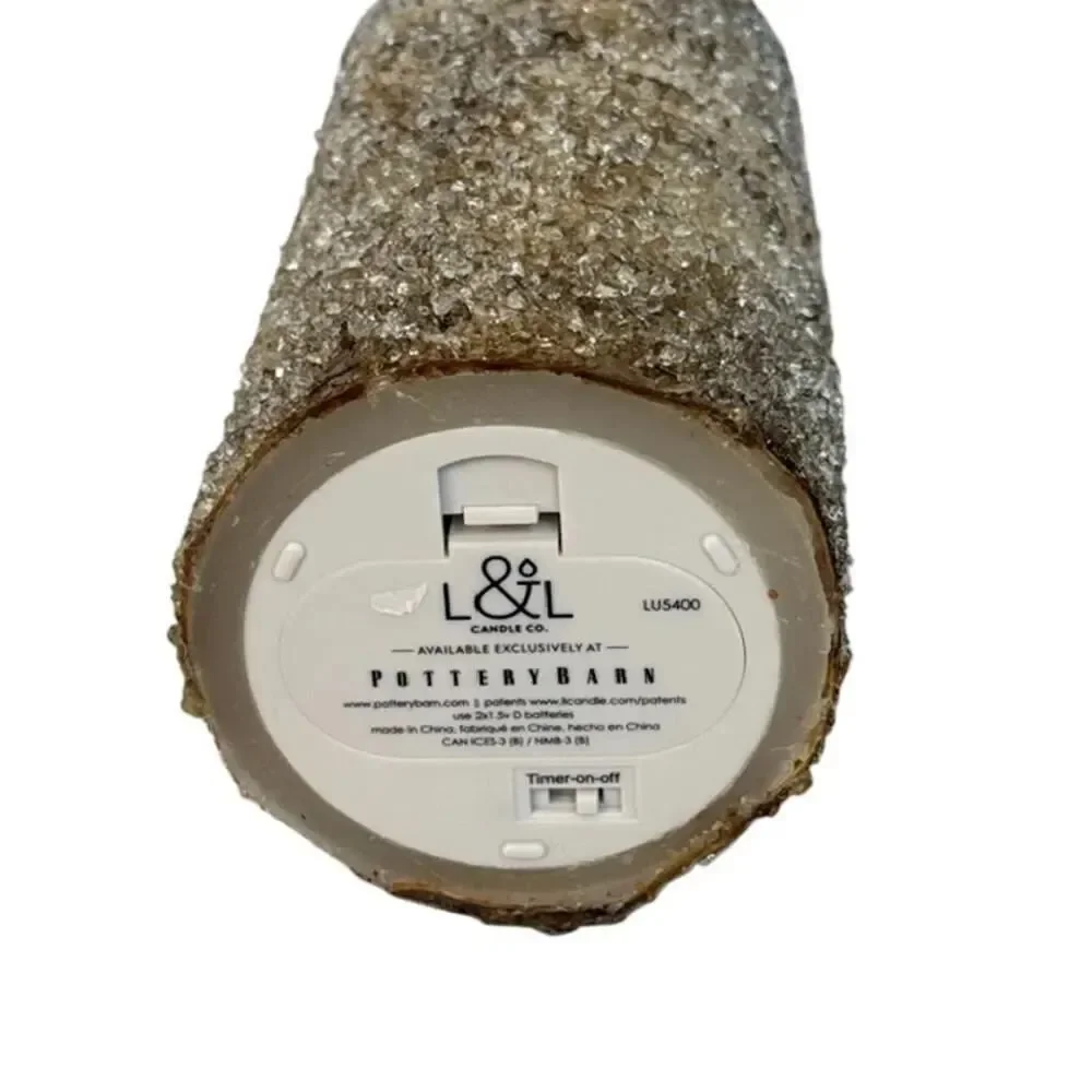 Pottery Barn Premium Flickering Flameless Wax Pillar Candle w/ wreath 8